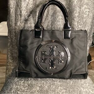 Tory Burch canvas and patent leather tote